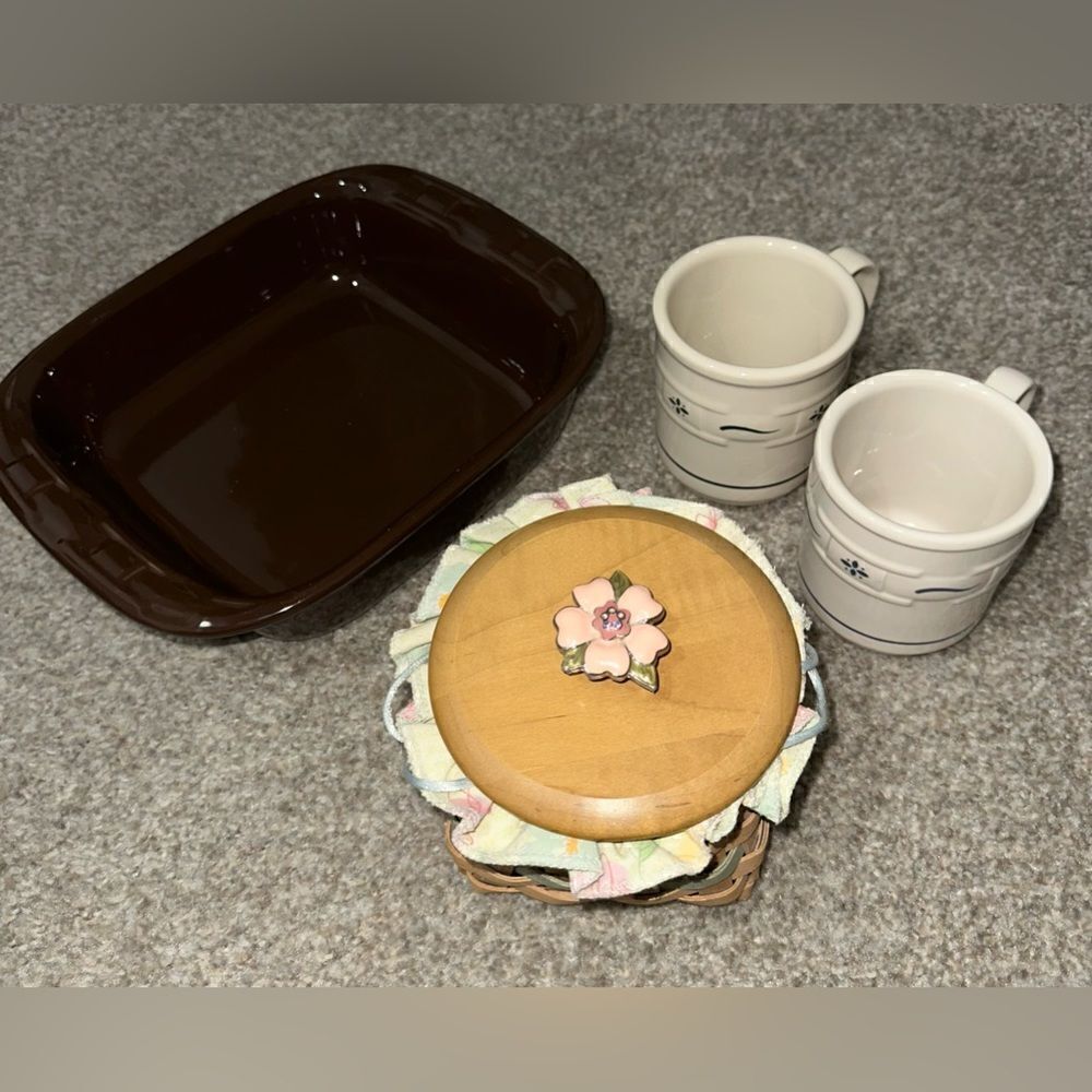 ‎Longaberger Pottery/Basket Square Baker, Mugs, Basket lot